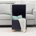 Homebeez Tufted Grainy Linen Fabric Storage Ottoman Square Cube Foot Rest Stool with Flip Top (Dark Gray)
