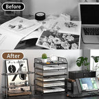 6 Tier Desk Organizer, Heavy-Duty Thick Metal Letter Tray Organizer, Large Capacity Desktop File Organizer for Heavy Files, Easy to Assemble for Home, Office & Classroom,Black