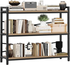 3 Tier Bookshelf 39.37" Width, Dorm Desk Hutch, Desk Shelf, Long Industrial Bookcase, Wooden Large Book Shelf for School Home Living Room Bedroom Office Storage(Light Coffee)