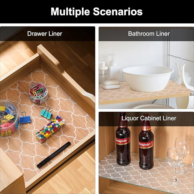 Cooyes Shelf Liner – Premium Non-Adhesive Cabinet & Drawer Liner for Kitchen – Waterproof Shelf Paper with Modern Pattern – Durable EVA Cabinet Mat – Easy to Cut （24" W x 120" L）