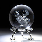 3D Laser Constellation Crystal Ball Crystal Paperweight Full Sphere Glass Fengshui with Sliver-Plated Flowering Stand(Taurus)