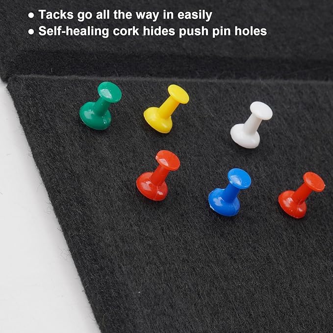 Large Cork Board Alternative 36" X 24" Bulletin Board - 6 Pack Removable Felt Wall Tiles with 15 pushpins, Large Cork Boards for Walls Cork Board for Office Pin Board Tack Board - Black