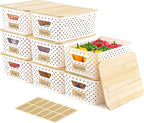 AntStep 8 Pack Plastic Storage Bins with Bamboo Lids - Stackable Storage Baskets with Handle for Pantry Organizer and Storage, Plastic Containers Bins Lidded Storage Bins for Classroom Office Shelves