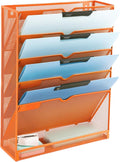 EASEPRES 6 Tier Mesh Hanging Wall File Organizer, Desk Vertical Mail Paper Document Folder Holder Rack with Bottom Tray and Nametag Label for Office Home School, Orange