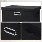 Graciadeco Large 17" 36 Quart Collapsible Stackable Storage Bins with Lids, 3 Packs Black Linen Fabric Closet Boxes with Lids, Storage Cube Baskets Container Organizers for Bedroom Office(17 x12 x11)