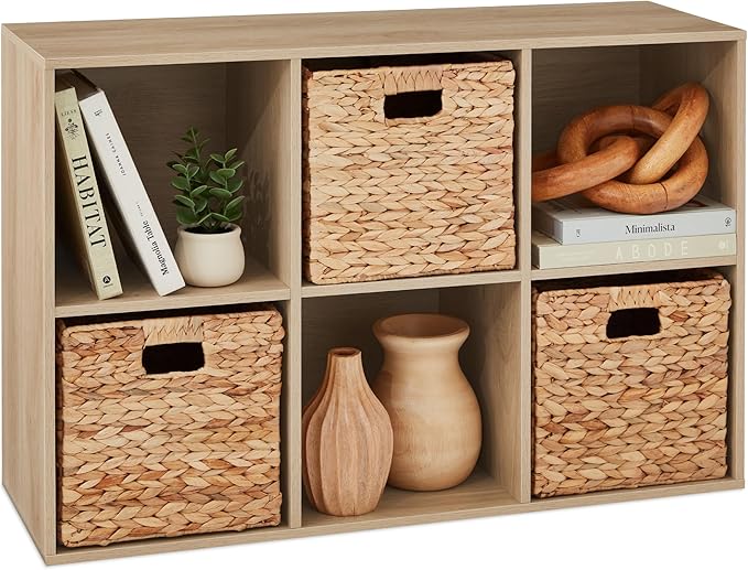 Best Choice Products 6-Cube Storage Organizer, 11in Shelf Opening, Bookcase, Display Shelf, Customizable w/ 3 Removable Back Panels – Light Oak