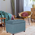 Decent Home 24’’ Rectangular Upholstered Storage Ottoman for Living Room- Fabric Foot Stool with Nail-Head Trim- Chests and Organizers, Load Up to 350 lb, Lake Blue