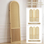 3-Panel Hand-Woven Rattan Room Divider, Tall Foldable Privacy Screen with Wooden Frame - Freestanding Portable Partition for Home Office, Bedroom, Bathroom(Natural-Pine)
