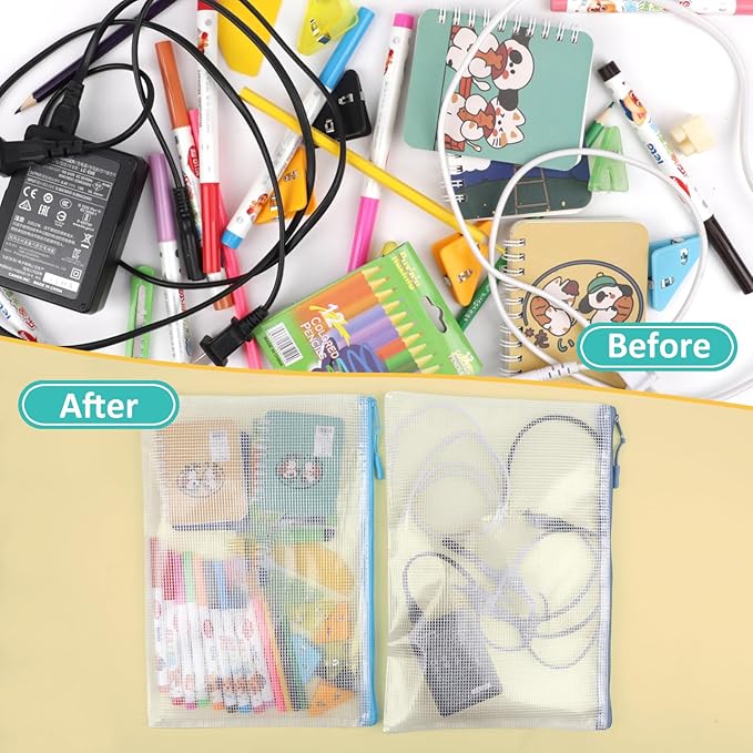 YOPCDJ 12pcs Mesh Zipper Pouch Bags, A5 Puzzle Bag (12 Colors, 12 Packs) for Organizing, Classroom Must Have Storage Bag, Board Games and Office Supplies