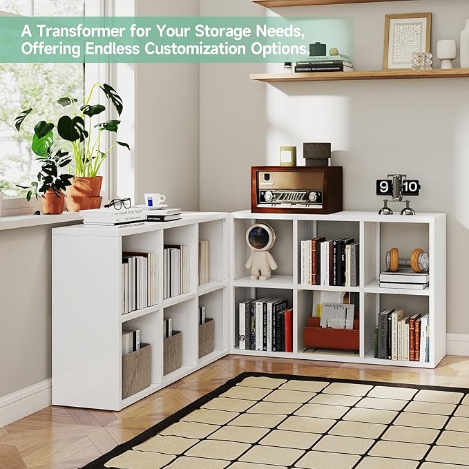IRONMIX Metal 6 Cube Storage Organizer, White Short Bookshelf with Storage, Modern Cube Organizer with Shelves, 2-Tier Horizontal Bookshelf for Home Office, Library, Classroom (White, 1037)