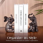 DURAGOODS Decorative Vintage Elephant Bookends with Non-Slip Padding for Shelves to Hold Books - Heavy Duty Resin Book Holders for Bookshelf Decor, Home, Office, Living Room – 4” L x 4” W x 7”H