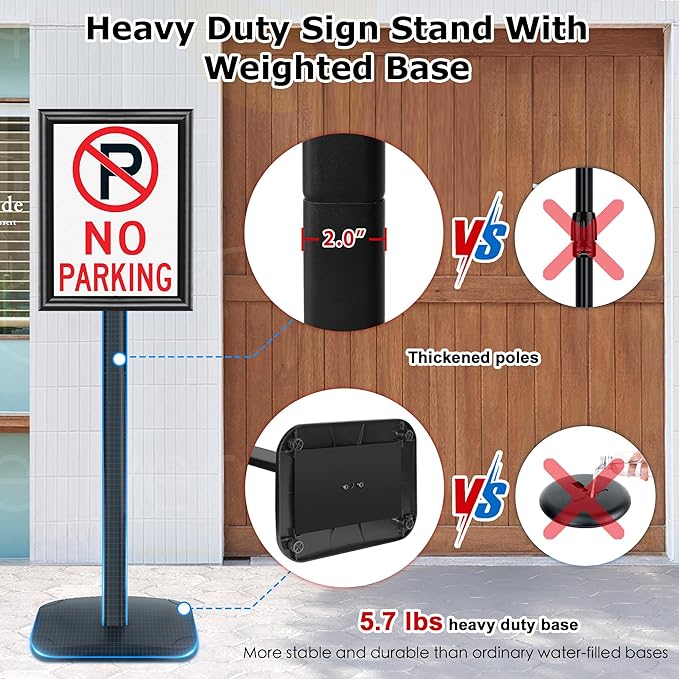 VAIIGO Heavy Duty Sign Holder Stand 8.5x11 Inch - Pedestal Floor Standing Sign Holder with Weighted Base - Vertical & Horizontal Poster/Menu Stand for Indoor/Outdoor Business Store Advertising, Black