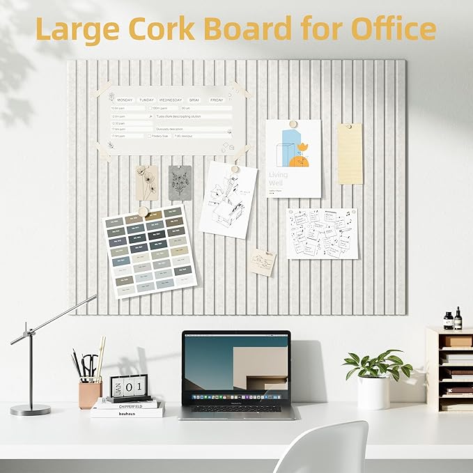 Large Cork Board for Wall 48" x 60" Ivory Bulletin Board with Safe Removable Adhesive Squares for Pictures Photos, Alternative CorkBoard Felt Pin Boards Tiles for Office Classroom Wall Decor - 20 Pack
