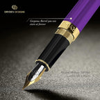 Dryden Designs Fountain Pen - Medium and Fine Nibs | Includes 24 Ink Cartridges and Ink Refill Converter | Consistent Writing, Smooth Look, Left and Right Handed - Decadent Purple.