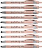 Personalized with Your Custom Logo or Text Pens-Pack of 450- for Marketing, Parties, and Events, 2 in 1 Capacitive Stylus & Ballpoint Pen Compatible with Touchscreen Devices, Black Ink, Rose Pens