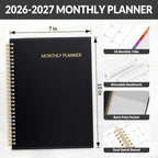 SUNEE 2026-2027 Planner - 24 Months (Jan 2026 - Dec 2027) - 7"x10" Monthly Spreads & Yearly Planner, Black