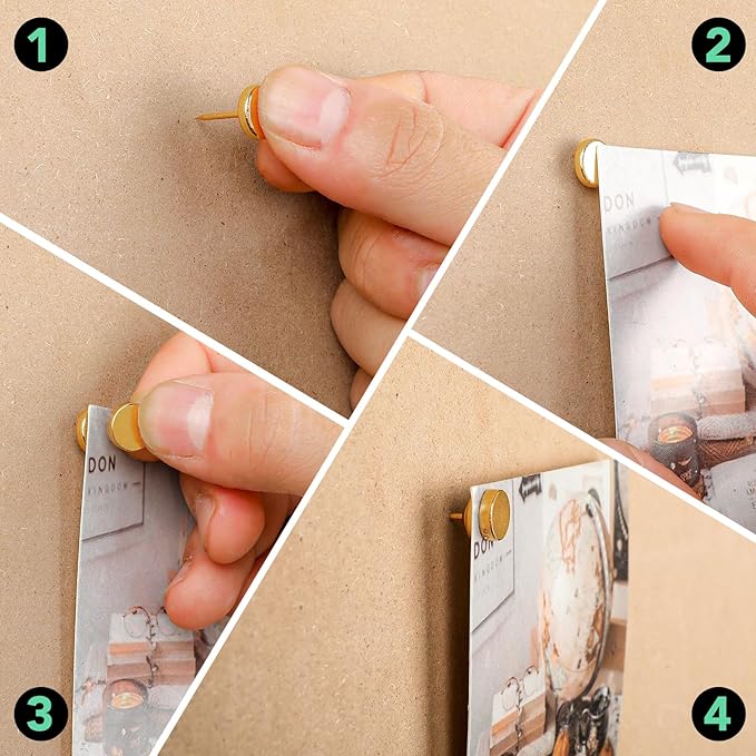 E BAVITE 80 Set Magnetic Push Pins,Flat Push Pin, Magnetic Thumb Tacks for Wall Bulletin Board Poster and Photo Hangers (Gold)