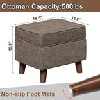 FAGAGA Storage Ottoman with Adjustable Cover, Soft Step Stool, Footrest and Seat, Ottoman Foot Rest for Living Room, Bedroom, Dorm, Brown