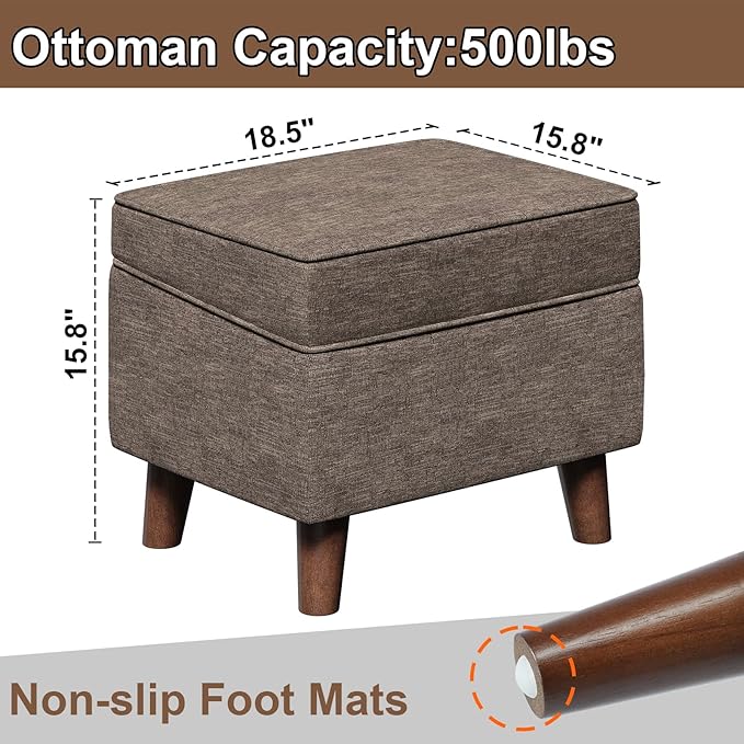 FAGAGA Storage Ottoman with Adjustable Cover, Soft Step Stool, Footrest and Seat, Ottoman Foot Rest for Living Room, Bedroom, Dorm, Brown