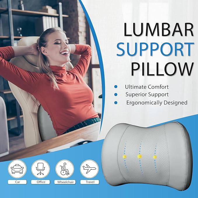 Lofty Aim Classic Memory Foam Lumbar Cushion Provides Excellent Back Support and Pain Relief - Back Cushion for Driving, Chair Support for Car-Office Chair, Wheelchair - Classic Gray