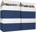 Bagnizer Large 22 Quart Linen Fabric Foldable Storage Bin Cube Organizer Basket with Flip-Top Lid & Handles, Clothes Blanket Box for Home, Office, Closet, Navy Blue & White, 4 Pack 14.6 x 9.5 x 9.5