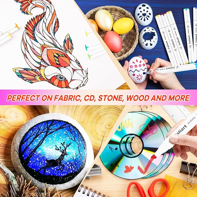 Caliart Alcohol Based Markers, 52 Colors Art Marker Set Fine & Chisel Dual Tip, Permanent Colored Pens for Adults Artists Coloring Book Illustration Sketch Lettering Drawing Cards Planner
