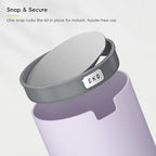 EKO Mini Desk Trash Can with Swing-Top Lid 0.4 Gallon Small Table Round Wastebasket for Office, Home, Car (Lavender)
