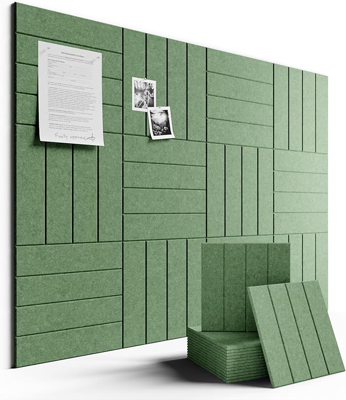 Large Felt Bulletin Board 48" x 36" Cork Board Alternative-12 Pack with 70 Safe Removable Adhesive Tabs, Cork Boards for Walls Felt Board for Home Office Classroom Pin Board-Moss Green