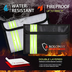 ROLOWAY Small Fireproof Bag (5 x 8 inches) with Reflective Strip, Fireproof Money Bag for Cash, Valuables, Passport, Currency & Keys (2-Pack)