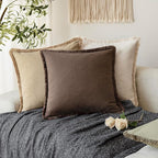 Foindtower Set of 2 Decorative Linen Fringe Lumbar Throw Pillow Covers Farmhouse Cushion Cover with Tassels Soft Accent Pillowcase for Couch Sofa Bed Living Room Home Decor,12×20 Inch,Reddish Brown