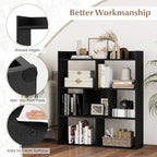 Giantex 7 Cubes Bookshelf, Free-Standing Wooden Bookcase, 4 Tier Home Display Shelf, Horizontal Storage Unit w/Anti-Toppling Devices, Open-Back Display Rack for Study, Living Room (2, Black)