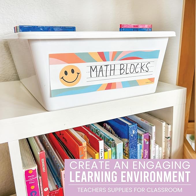 Desk Name Tags for Classroom -25 Student Name Plates for Classroom Kindergarten, Preschool, 1st, 2nd & 3rd Grade, 9x3 Teacher Nameplates for Student Desks & Cubbies, Retro Nametags