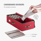 ZOBER Underbed Christmas Ornament Storage Box - Stores 64 3" Ornaments, With Dividers - Tear Proof 600D Oxford Fabric, Ornament Organizer Storage Box, Durable Christmas Containers Holder - Red