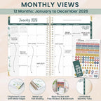 bloom daily planners HARDCOVER 2026 Planner (January to December) - A5 Task Goal Organizer - Monthly & Weekly Inspirational Agenda Book - 5.5" x 8.25" - Eucalyptus, White