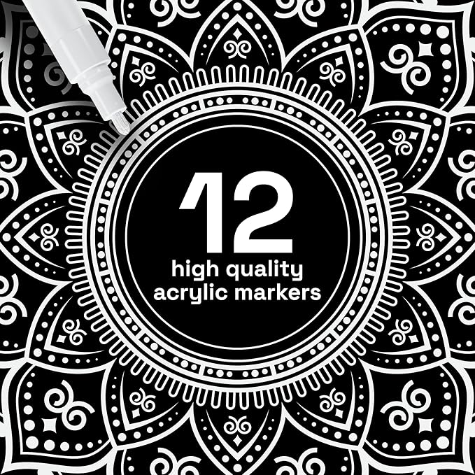 ARTISTRO 12 White Paint Pens for Glass Marking, Rock Painting, Ceramic, Wood, Fabric, Scrapbooking, DIY Craft Making, Coloring - Acrylic Paint Markers Medium Tip 3mm