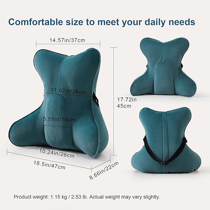 Ailuteie Lumbar Support Pillow(Pat. Pend) – Multi-Functional Ergonomic Back Cushion for Office Chair, Car Seat & Sofa, Reading Pillow with Firm Multi-Zone Support to Relieve Lower Back Pain,Slate Blue