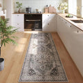 Rugcomf Vintage Medallion Kitchen Rugs Non Slip Washable 2'7"x8' - Low Pile Runner Rug, Boho Carpet for Hallways, Laundry, Bedroom, Bathroom - Grey and White