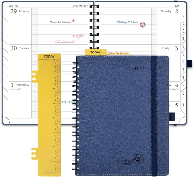 POPRUN 2026 Weekly and Monthly Planner Calendar, January 2026 - December 2026,Medium-6.75" x 8.75" Spiral Bound Appointment Book, Includes Monthly Tabs, Inner Pocket,Soft Cover - Navy Blue
