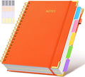 Hardcover Spiral Notebook 8.5"x11" Journal with Removable Dividers Tabs, 300 Pages Leather 5 Subject Notebook College Ruled, Large Notebooks for Work School, Lined Journal for Women, A4 Orange