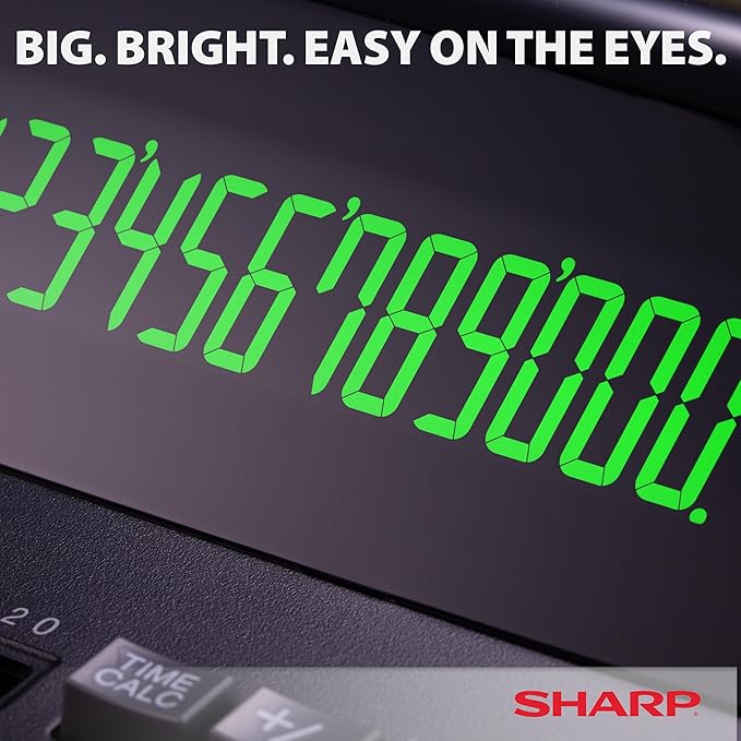 Sharp 12-Digit Print Calculator Desktop Size Adding Machine, Perfect for Everyday Use and Office, Bright, Large Easy-to-Read Numbers on Both The Display and The Two-ColorPrinted Tape (EL2196BL)