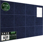 Large Cork Bulletin Board for Wall 48"x36", 12 Pack Felt Wall Tiles with 80 Pushpins, 60 Safe Removable Adhesive Tabs, Decorative Pin Board Tack Board for Office Home School, Dark Blue