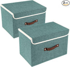 TYEERS Collapsible Storage Boxes, Washable Fabric Storage Bins with Lids, 14.9x9.8x9.8 inches, 2 Pack, Aqua Deep