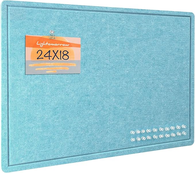 Lightomorrow Bulletin Board, 24 x 18 inches Felt Board Decorative Pin Board, Cork Board Alternative for Wall, Foldable Self-Adhesive Vision Board Mood Board with 20 Pushpins - Turquoise Blue