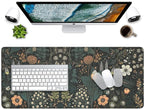 Dark Cottagecore Mouse Pad Floral Desk Pad,Botanical Mousepad, Vintage Desk Mat,Wildflower Mousepad with Stitched Edges Non-Slip Waterproof Rubber Base Mouse Mat for Office Work Home(27.5X11.8 in)