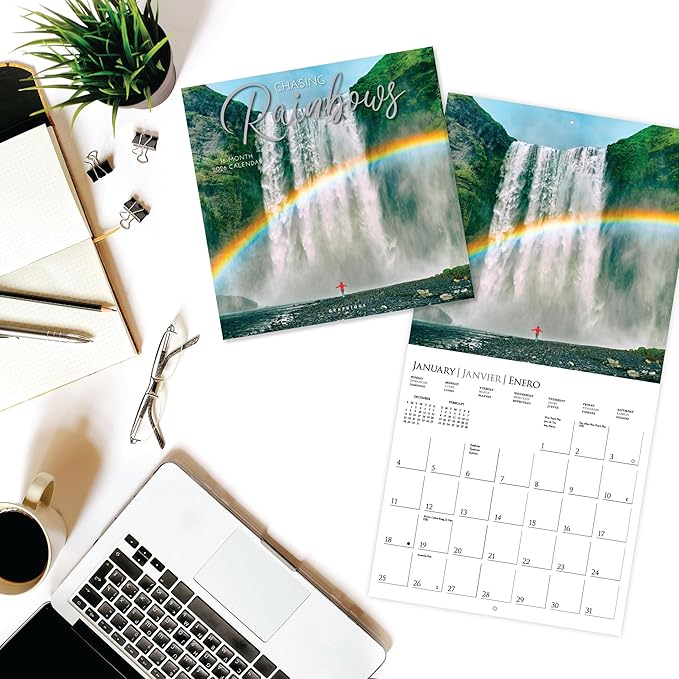 Graphique 2026 Chasing Rainbows Wall Calendar | 12” x 12” | Thick Paper | Home & Office Organizer | Large Monthly Grid | 3 Languages & Marked Holidays | 4 Month Preview Page for 2027