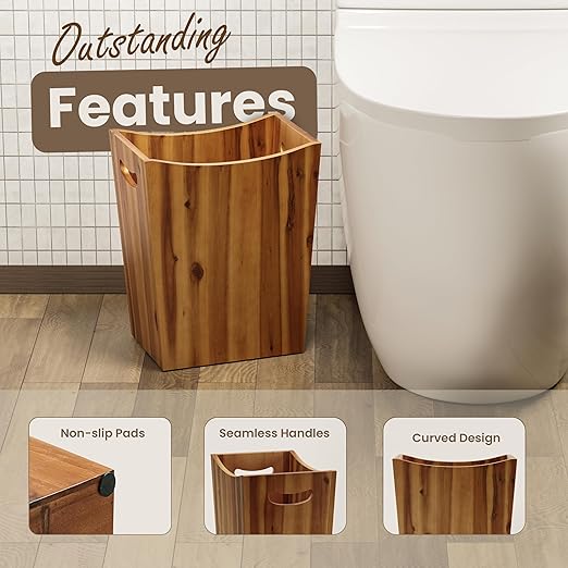 Tidita 2 Gallon Acacia Wooden Bin, Wastebasket – Small Trash Can, Decorative Bathroom Trash Can, Waste Basket for Bedroom, Office Garbage Can, Wood Bathroom Accessories, Boho Bedroom Decor