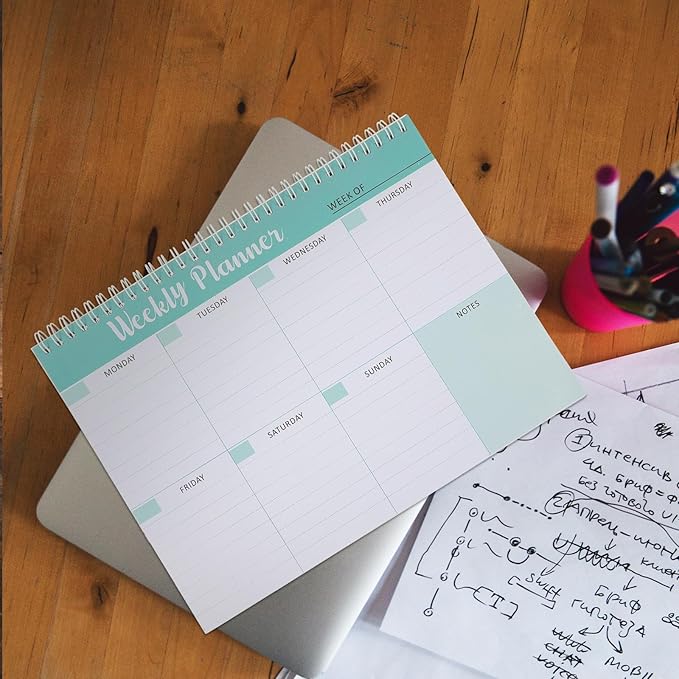 SEWACC Weekly Work Planner Notepad with Bookmark for Homeschool and Study Undated Daily Calendar and Efficient Plan Pad Portable Spiral-bound Appointment Organizer for Task and Goal