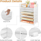 Subekyu 6-Tier Desk Paper Organizer, Desktop File Letter Tray with Handle, Document Sorter and Accessories Holder for Office, Home and School Workspace Organizers, White - 2 Pack