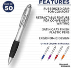 DISCOUNT PROMOS Personalized Ballpoint Pens With Rubber Grip, 50 pack Customizable Ergonomic Click-to-Write Custom Writing Pens for School with Black Ink, Black