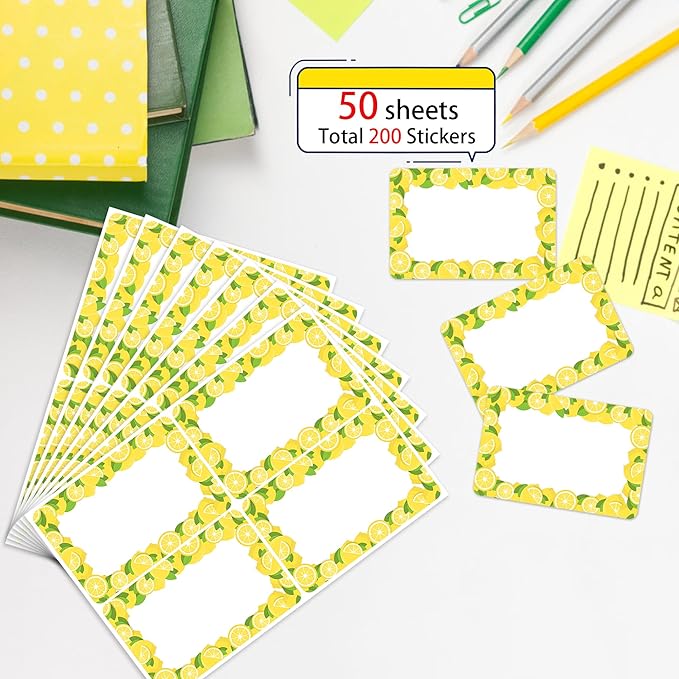Wonmon 200 PCS Lemon Name Tags Stickers, Self Adhesive Lemon Style Name Tag Labels Stickers for Back to School Classroom Student Office Desk Cubby Locker Themed Party, 2x3 inch